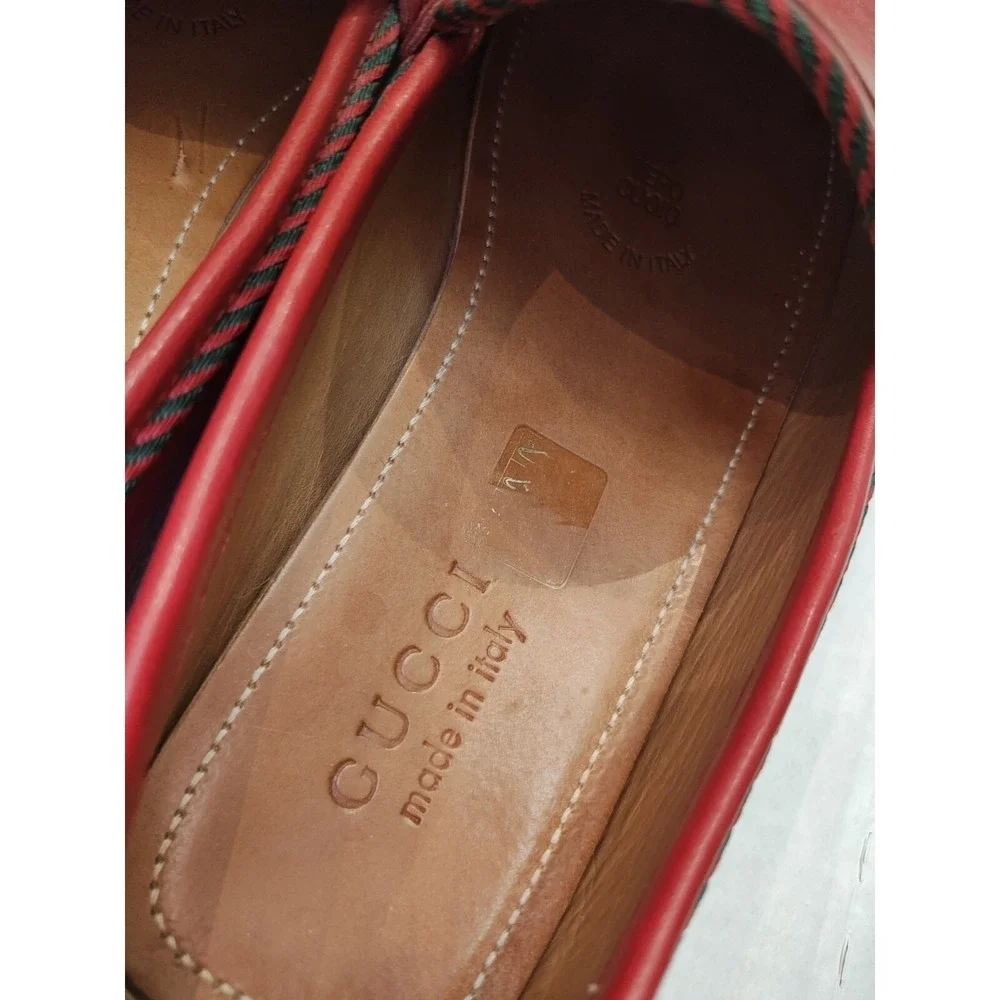 Gucci Red Leather Drivers with Bee Accent & Red Black Trim #49117 Men's Size 7.5